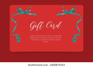 Festive gift card with a red background and decorative teal ribbons. Ideal for holidays, celebrations, and special occasions.