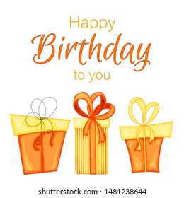 Festive gift and the inscription "Happy Birthday to you" on a white background. Celebration Event. Multicolored. Vector
