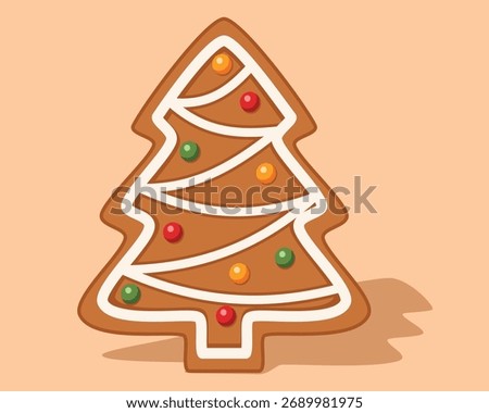 Festive Gingerbread Christmas Tree Cookie with Icing and Candies, a Sweet Holiday Dessert Illustration