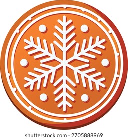 Una galleta de jengibre festiva decorada con glaseado blanco en un diseño de copo de nieve, rodeada de Pequeños puntos de glaseado y un borde decorativo. Una galleta de jengibre festiva decorada con glaseado blanco en una nieve