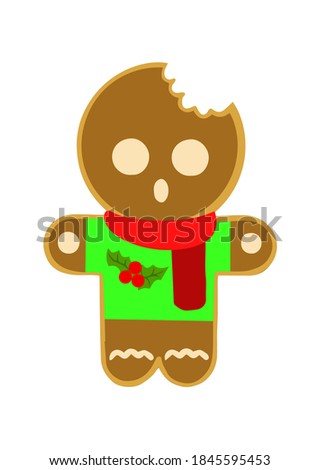 Festive gingerbread cookie man. Human-shaped cookie with colored glaze. Cute vector illustration for Christmas, New Year winter holiday, cooking, new year s eve