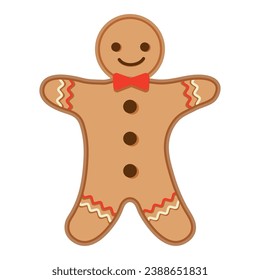 Festive gingerbread cookies. Cookies in the shape of a man with colored icing. Decoration for the New Year. Merry Christmas holiday. Festive baking for New Year and Christmas. Vector illustration