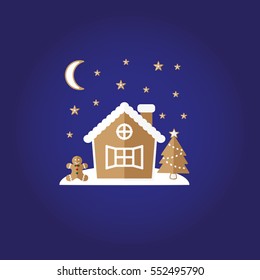 Festive gingerbread. House, man, stars and other. Icons set for web and mobile application. Vector illustration on a white background. Flat design style