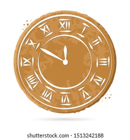 Festive gingerbread with icing in the shape of a clock. Merry Christmas New Year and Christmas. Vector  