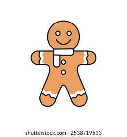 Festive gingerbread man. Cheerful gingerbread person, perfect for holiday baking and winter designs.  Symbolizes warmth and festive cheer.