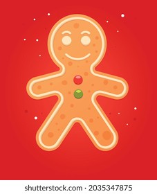 Festive gingerbread man cookies. Human-shaped cookies with colored glaze. Happy new year decoration. Merry Christmas holiday. Celebrating New Year and Christmas. Vector illustration in flat style