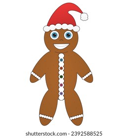 Festive gingerbread man wearing a Santa hat, perfect for Christmas decorations, holiday cards, and festive designs