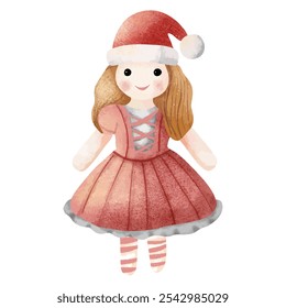 Boneca de menina festiva em Santa Hat