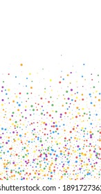 Festive glamorous confetti. Celebration stars. Colorful confetti on white background. Graceful festive overlay template. Vertical vector background.