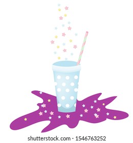 festive glass with a straw and a drink, falling stars