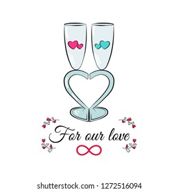 festive glasses in the form of a heart. Background. Wallpaper