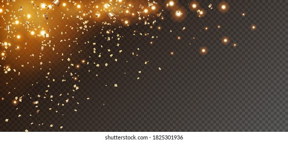 Festive glitter background with falling gold confetti and sparkling lights