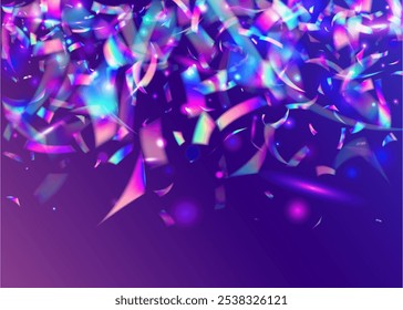 Festive Glitter. Blue Glare Background. Retro Holographic Explosion. Foil Concept. Carnaval Confetti. Digital Poster. Hologram Effect. Abstract Paper. Pink Festive Glitter