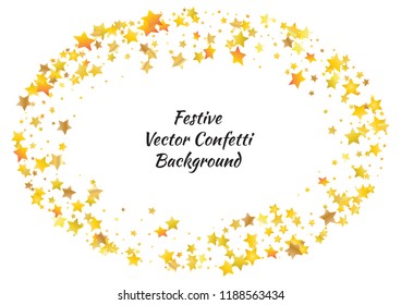 Festive glitter gold star confetti background. Abstract frame confetti texture for holiday, postcard, poster, website, carnivals, birthday and children's parties. Cover confetti mock-up. Wedding card 