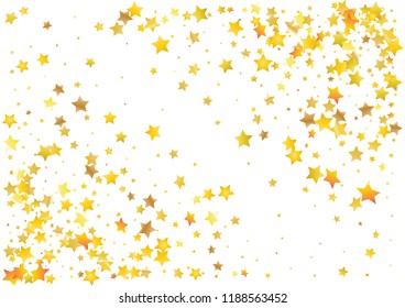 Festive glitter gold star confetti background. Abstract frame confetti texture for holiday, postcard, poster, website, carnivals, birthday and children's parties. Cover confetti mock-up. Wedding card 