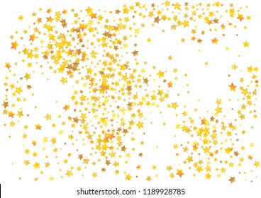 Festive glitter gold star confetti background. Abstract frame confetti texture for holiday, postcard, poster, website, carnivals, birthday and children's parties. Cover confetti mock-up. Wedding card 