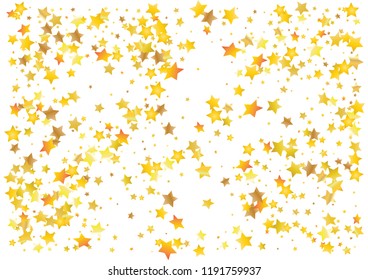 Festive glitter gold star confetti background. Abstract frame confetti texture for holiday, postcard, poster, website, carnivals, birthday and children's parties. Cover confetti mock-up. Wedding card 