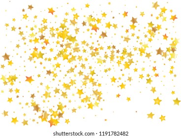 Festive glitter gold star confetti background. Abstract frame confetti texture for holiday, postcard, poster, website, carnivals, birthday and children's parties. Cover confetti mock-up. Wedding card 