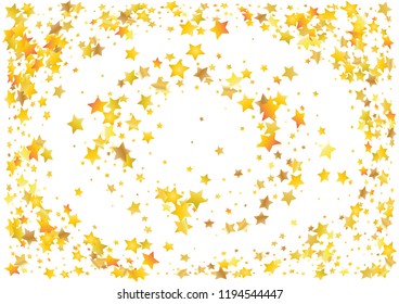 Festive glitter gold star confetti background. Abstract frame confetti texture for holiday, postcard, poster, website, carnivals, birthday and children's parties. Cover confetti mock-up. Wedding card 