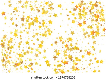 Festive glitter gold star confetti background. Abstract frame confetti texture for holiday, postcard, poster, website, carnivals, birthday and children's parties. Cover confetti mock-up. Wedding card 