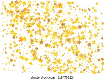 Festive glitter gold star confetti background. Abstract frame confetti texture for holiday, postcard, poster, website, carnivals, birthday and children's parties. Cover confetti mock-up. Wedding card 