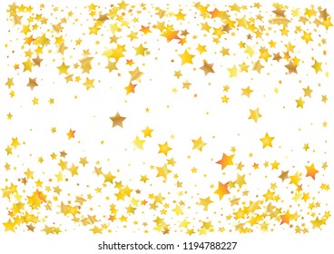 Festive glitter gold star confetti background. Abstract frame confetti texture for holiday, postcard, poster, website, carnivals, birthday and children's parties. Cover confetti mock-up. Wedding card 