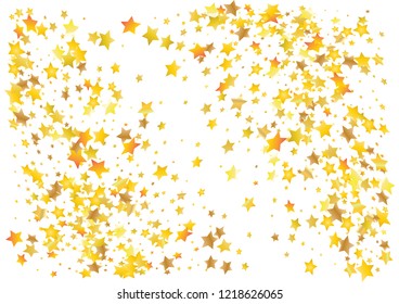 Festive glitter gold star confetti background. Abstract frame confetti texture for holiday, postcard, poster, website, carnivals, birthday and children's parties. Cover confetti mock-up. Wedding card 