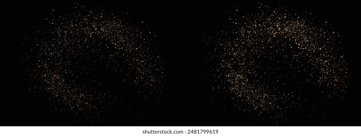 Festive glow effect gold glitter confetti background design on a black background