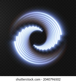 Festive glowing curl in neon color. Luminous blue podium. Sales funnel. A magical light line twisting into a spiral. Spiral light PNG.	