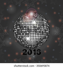 Festive Glowing Gray Background with Disco Ball Stars Frame and Lens Flare 