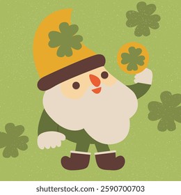 Festive gnome in a yellow clover hat, vector illustration for St. Patrick's Day. Festive vector art