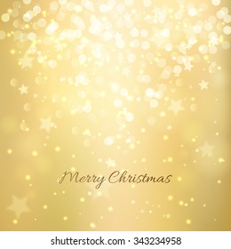 Fondo de oro festivo con boquilla ligera y estrellas. Antecedentes festivos de Navidad y Año Nuevo. Ilustración del vector