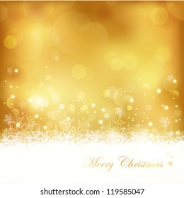 Festive gold background with out of focus light dots, stars,snowflakes and copy space. Great for the festive season of Christmas to come or any other golden anniversary occasion.