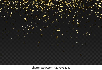 Festive Gold Confetti. Gold Particles, Sparkles And Confetti Are Falling. Glitters In Gold Color. New Year, Birthday, Valentine's Day, Festive Design Element. Vector Illustration On A Png Background.