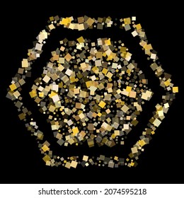 Festive gold confetti sequins sparkles falling on black. Rich New Year vector sequins background. Gold foil confetti party elements texture. Light dust particles party background.