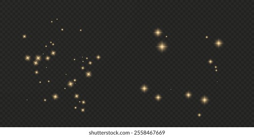 Festive Gold confetti and stars in grnage style glitter for a festive design arrangement, isolated a or transparent background.