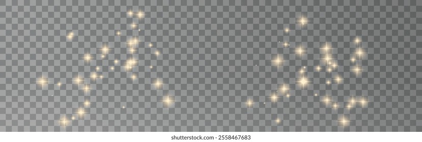 Festive Gold confetti and stars in grnage style glitter for a festive design arrangement, isolated a or transparent background.