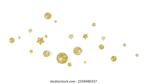 Festive Gold confetti and stars in grnage style glitter for a festive design arrangement, isolated on a white or transparent background. 	