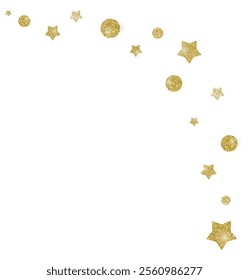 Festive Gold confetti and stars in grnage style glitter for a festive design arrangement, isolated on a white or transparent background.