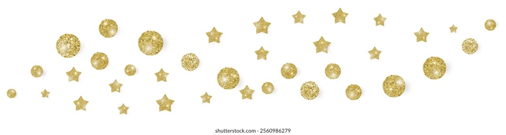 Festive Gold confetti and stars in grnage style glitter for a festive design arrangement, isolated on a white or transparent background.