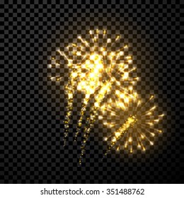 Festive gold firework background. Vector illustration.