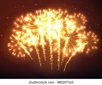 Festive gold firework background. Vector illustration.