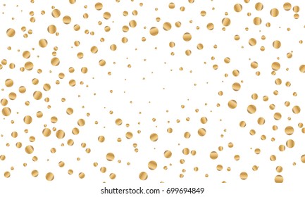 Festive gold round confetti on white background. Vector illustration for decoration of holidays, postcards, posters, websites, carnivals, children's parties, birthday and celebration.