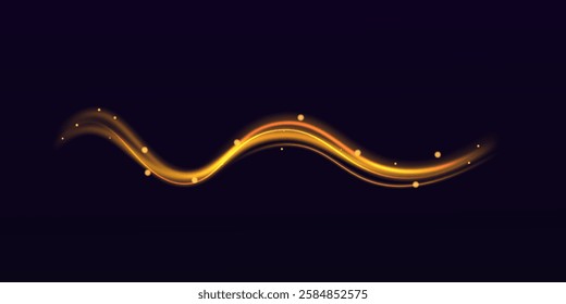Festive gold stripe on background. Yellow curl twirl png for the holidays. Gold colored curve rope. Vector png twirl, line, curve, rope, stripe design element. transparent background PNG