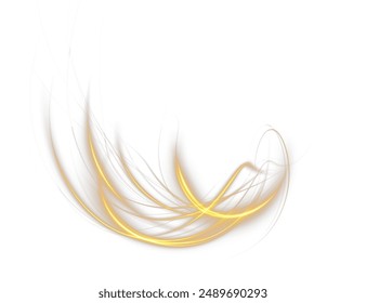 Festive gold stripe on white background. Yellow curl twirl for the holidays. Gold colored curve rope. Vector png twirl, line, curve, rope, stripe design element.	
