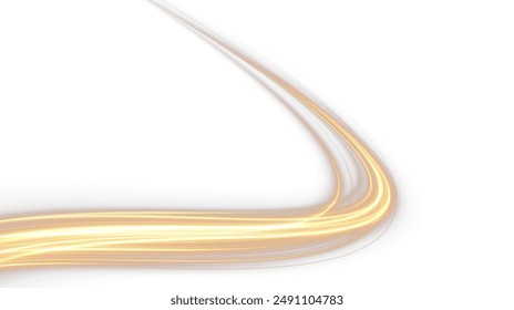 Festive gold stripe on white background. Yellow curl twirl for the holidays. Gold colored curve rope. Vector png twirl, line, curve, rope, stripe design element