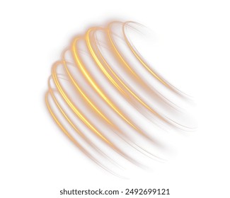 Festive gold stripe on white background. Yellow curl twirl for the holidays. Gold colored curve rope. Vector png twirl, line, curve, rope, stripe design element.