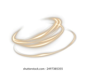 Festive gold stripe on white background. Yellow curl twirl for the holidays. Gold colored curve rope. Vector png twirl, line, curve, rope, stripe design element.