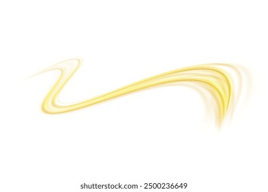 Festive gold stripe on white background. Yellow curl twirl for the holidays. Gold colored curve rope. Vector png twirl, line, curve, rope, stripe design element.