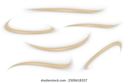 Festive gold stripe on white background. Yellow curl twirl for the holidays. Gold colored curve rope. Vector png twirl, line, curve, rope, stripe design element.	
